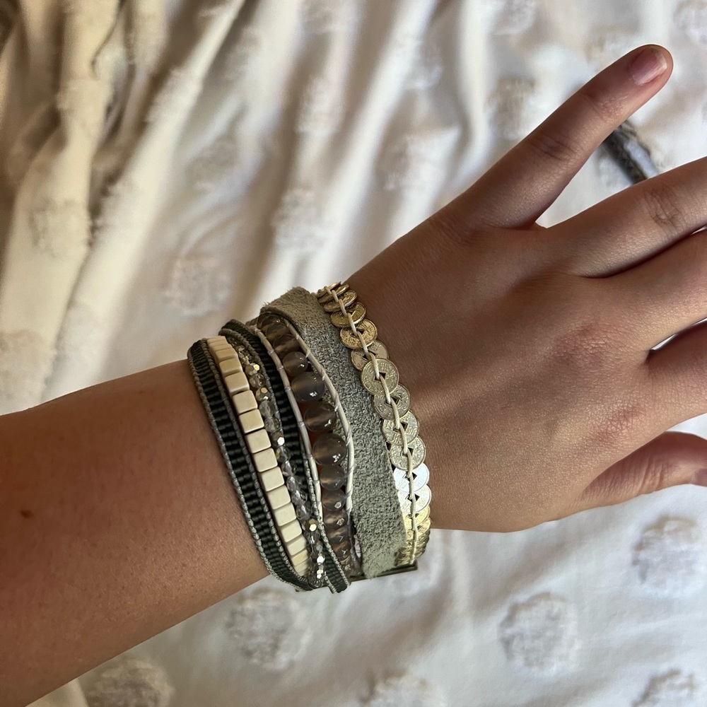 Victoria Emerson Silver and Gray Bracelet Set with Textured Designs